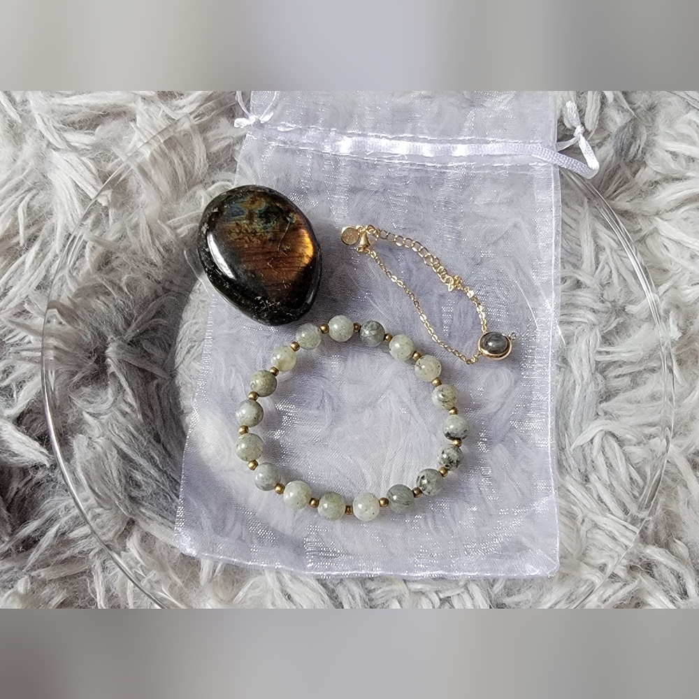 Mindful Souls Labradorite Palm Stone And Bracelet Set. Brand New